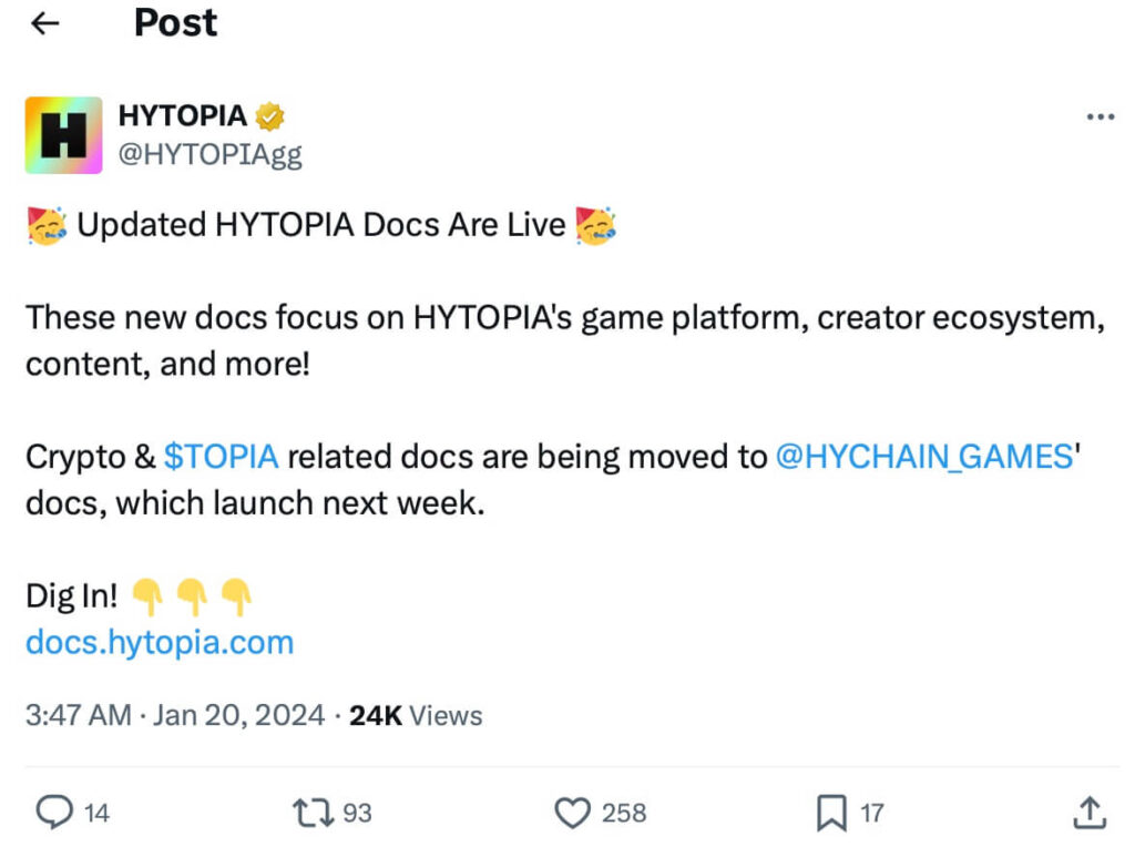 Hytopia post on X